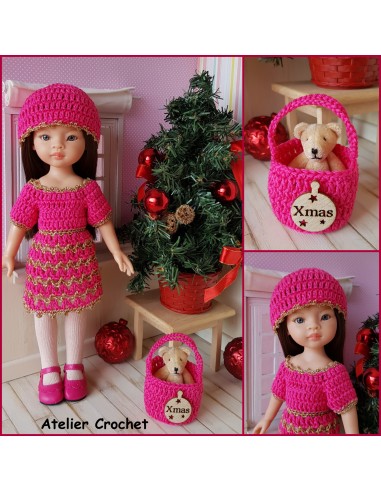 Robe, bonnet et panier patron PDF de crochet pour poupée Paola Reina Las Amigas