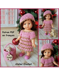 Robe, bonnet et panier patron PDF de crochet pour poupée mini corolline