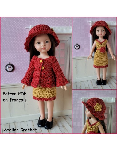 Robe, gilet et chapeau patron PDF de crochet pour poupée Paola Reina Las Amigas