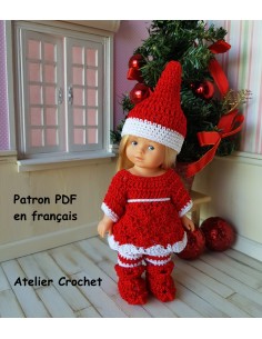 Robe, bonnet de Noël, guêtres et chaussons patron PDF de crochet pour poupée mini corolline