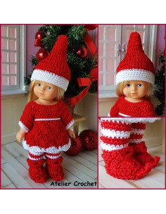 Robe, bonnet de Noël, guêtres et chaussons patron PDF de crochet pour poupée mini corolline 2