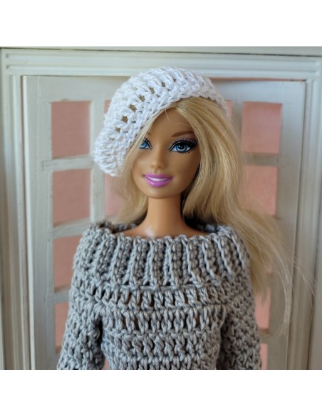 Ensemble robe, écharpe et béret au crochet pour poupée Barbie