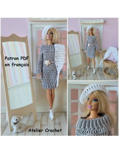 Robe, écharpe et béret patron PDF de crochet pour poupée Barbie