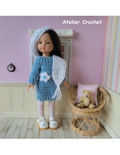 Ensemble robe, écharpe et béret au crochet pour poupée Paola Reina Las Amigas