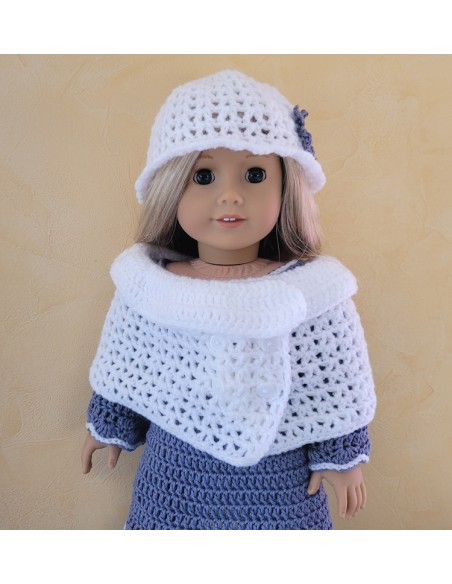 Robe, cape, chapeau et bottes ensemble au crochet pour poupée American Girl