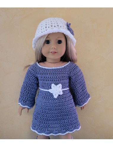 Robe, cape, chapeau et bottes ensemble au crochet pour poupée American Girl