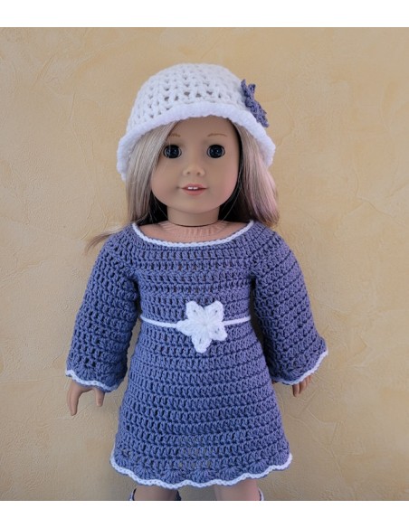 Robe, cape, chapeau et bottes ensemble au crochet pour poupée American Girl