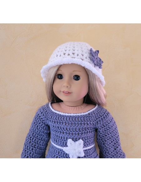 Robe, cape, chapeau et bottes ensemble au crochet pour poupée American Girl