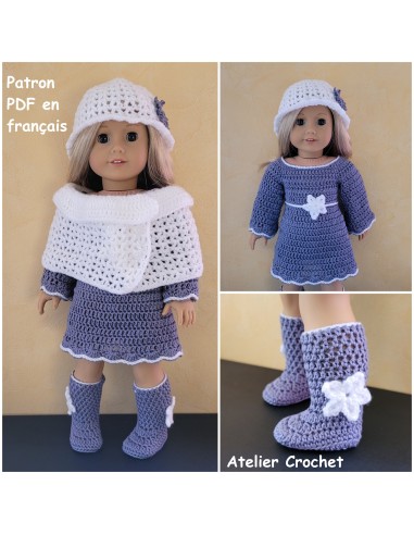 Robe, ceinture, cape, chapeau et bottes patron PDF de crochet pour poupée American Girl