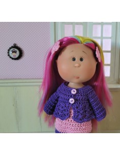 Robe, gilet, barrettes et sac au crochet pour poupée Little Mia 2