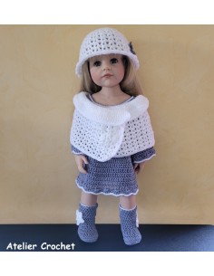 Robe, cape, chapeau et bottes ensemble au crochet pour poupée Hannah de Götz