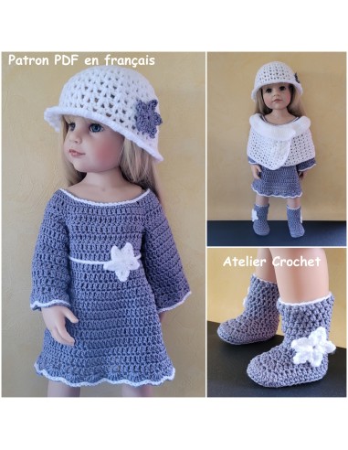 Robe, ceinture, cape, chapeau et bottes patron PDF de crochet pour poupée Hannah de Götz