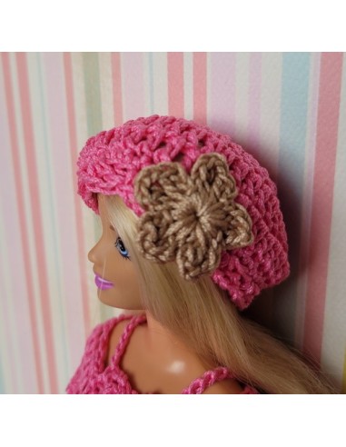 Robe à manches longues et béret au crochet pour poupée Barbie
