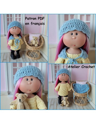 Robe, châle et bonnet patron PDF de crochet pour poupée Little Mia Nines d'Onil