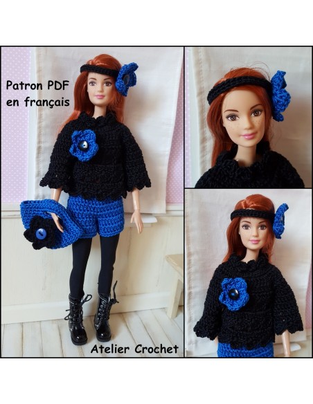 Pull, short, bandeau et sac patron PDF de crochet pour Barbie