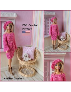 Robe à manches longues et béret patron PDF de crochet pour Barbie 2