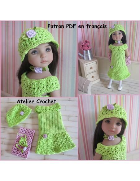 Robe, chapeau et étole patron PDF de crochet pour Little Darling, Paola Reina Las Amigas ou Chéries de Corolle