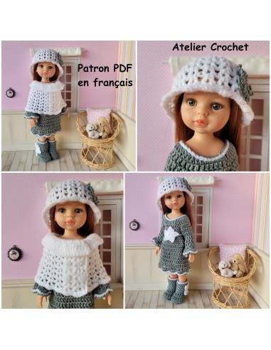 Robe, ceinture, cape, chapeau et bottes patron PDF de crochet pour poupée Paola Reina Las Amigas ou Chéries de Corolle