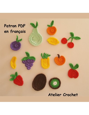 Patron PDF de crochet pour réaliser 12 appliques fruits au crochet