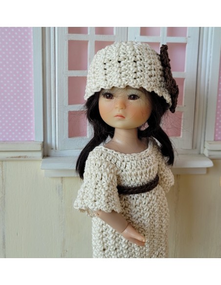 Ensemble robe, écharpe et bonnet au crochet pour poupée Ten Ping