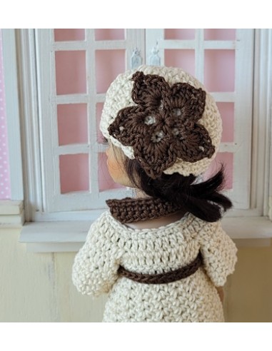 Ensemble robe, écharpe et bonnet au crochet pour poupée Ten Ping