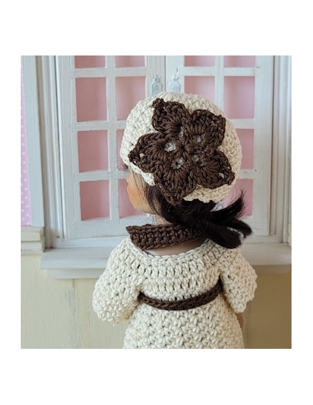 Ensemble robe, écharpe et bonnet au crochet pour poupée Ten Ping