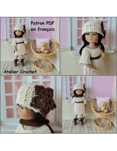 Robe, écharpe et bonnet patron PDF de crochet pour poupée Ten Ping