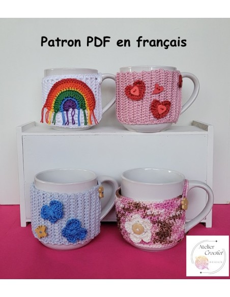 Patron PDF de 4 couvres mugs au crochet