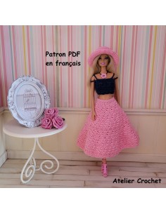 Jupe, top et chapeau patron PDF de crochet pour poupée Barbie