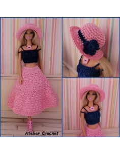 Jupe, top et chapeau patron PDF de crochet pour poupée Barbie 2