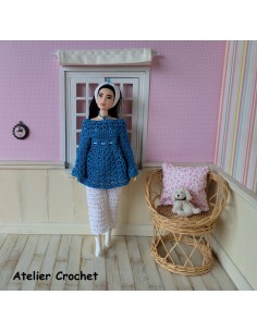 Ensemble tunique, pantalon et bandeau au crochet pour poupée Barbie Curvy