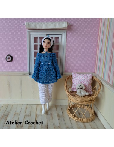 Ensemble tunique, pantalon et bandeau au crochet pour poupée Barbie Curvy