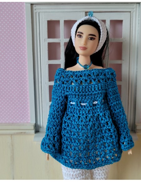 Ensemble tunique, pantalon et bandeau au crochet pour poupée Barbie Curvy