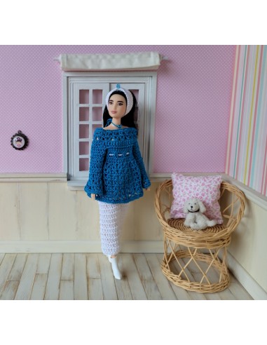Ensemble tunique, pantalon et bandeau au crochet pour poupée Barbie Curvy