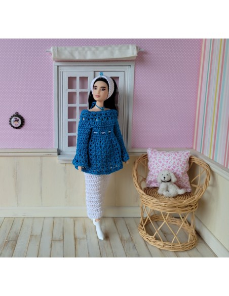 Ensemble tunique, pantalon et bandeau au crochet pour poupée Barbie Curvy