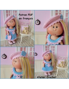 Robe, ceinture, culotte, béret et sac, patron PDF de crochet pour poupée Little Mia Nines d'Onil