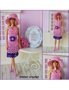 Robe, ceinture et chapeau patron PDF de crochet pour poupée Barbie 2