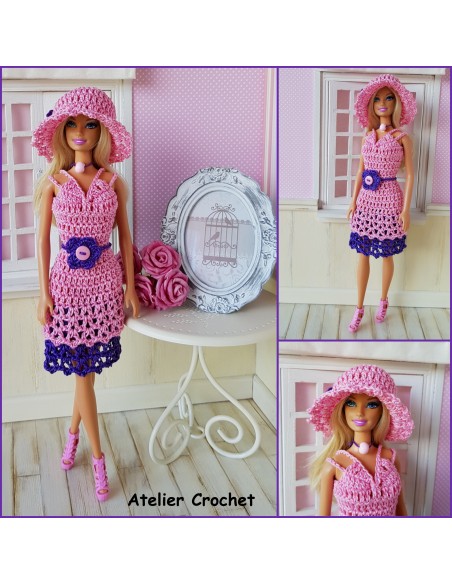 Robe, ceinture et chapeau patron PDF de crochet pour poupée Barbie