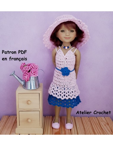 Robe, ceinture et chapeau patron PDF de crochet pour poupée Ruby Red Fashion Friends