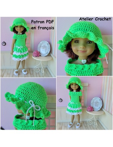 Robe, chapeau et chaussures patron PDF de crochet pour poupée Ruby Red Fashion Friends