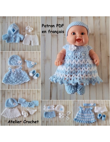 Patron PDF de 5 tenues au crochet pour poupon Paola Reina Los Peques