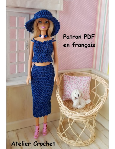 Top, jupe et chapeau patron PDF de crochet pour poupée Barbie