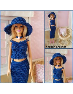 Top, jupe et chapeau patron PDF de crochet pour poupée Barbie 2