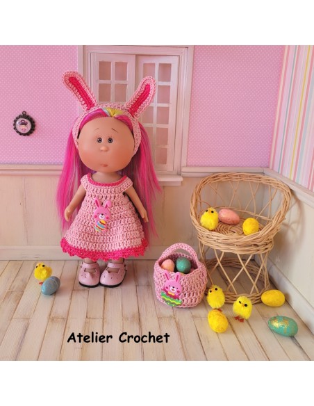 Robe, bandeau et panier patron PDF de crochet pour poupée Little Mia Nines d'Onil