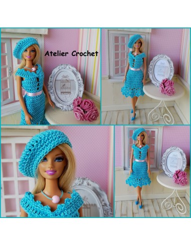 Robe et béret patron PDF de crochet pour poupée Barbie