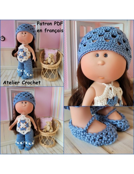 Top, pantalon, bonnet et chaussures patron PDF de crochet pour poupée Mia Nines d'Onil