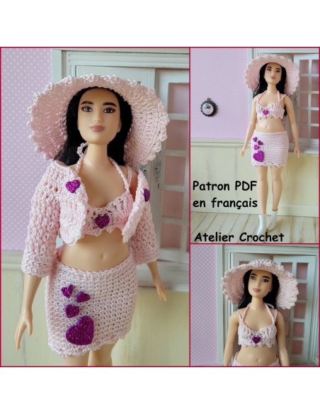 Jupe, top, gilet et chapeau patron PDF de crochet pour Barbie Curvy