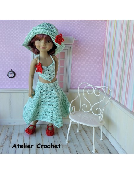 Ensemble top, jupe, chapeau et chaussures au crochet pour poupée Ruby Red Fashion Friends