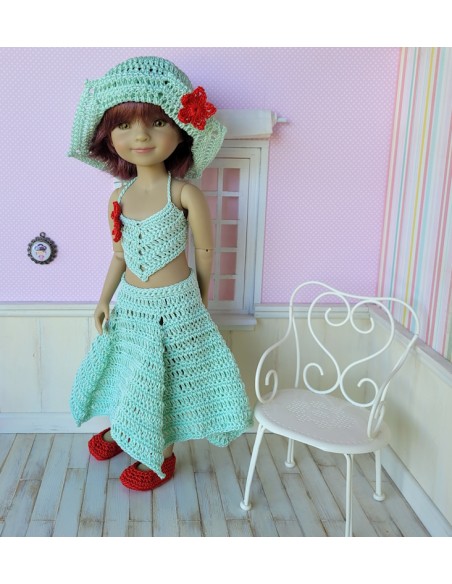 Ensemble top, jupe, chapeau et chaussures au crochet pour poupée Ruby Red Fashion Friends