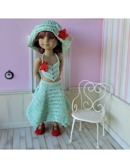 Ensemble top, jupe, chapeau et chaussures au crochet pour poupée Ruby Red Fashion Friends